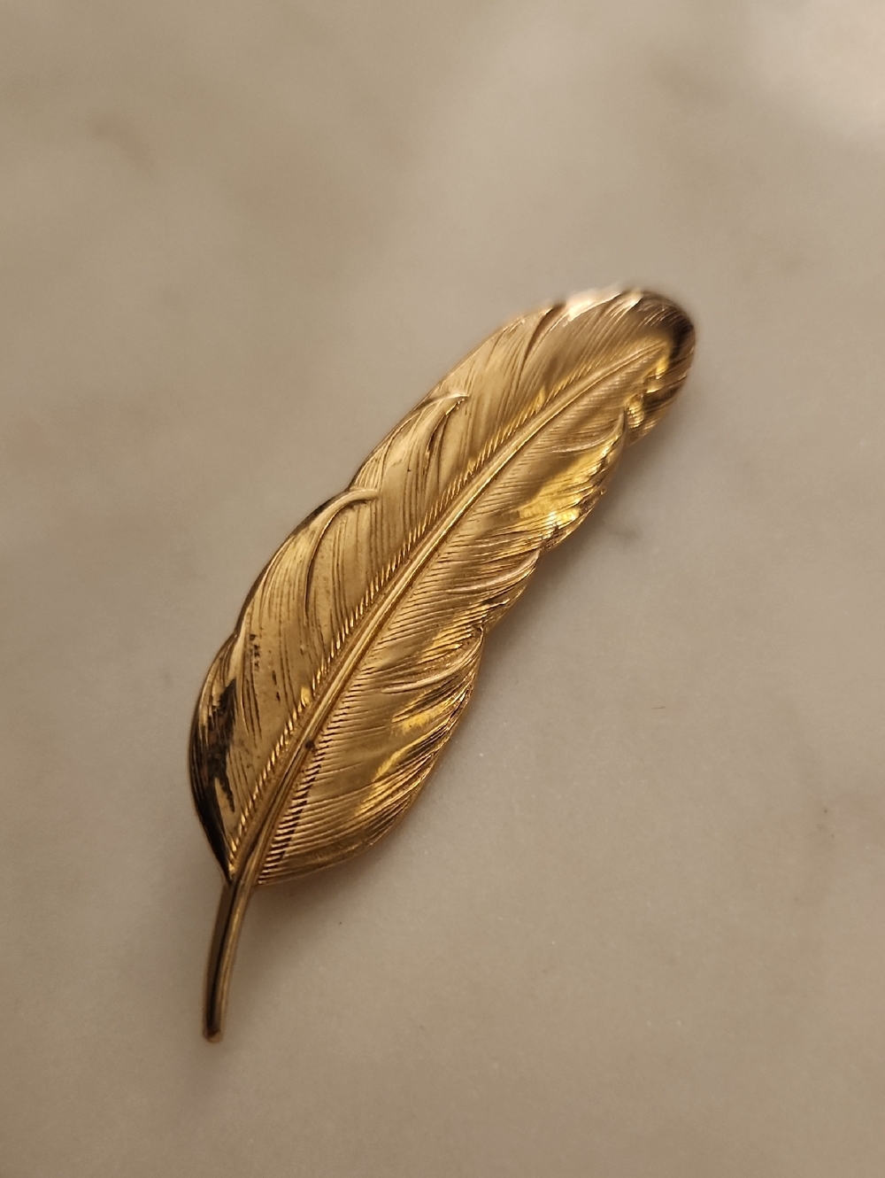 Gold Feather Shaped Brooch Pin